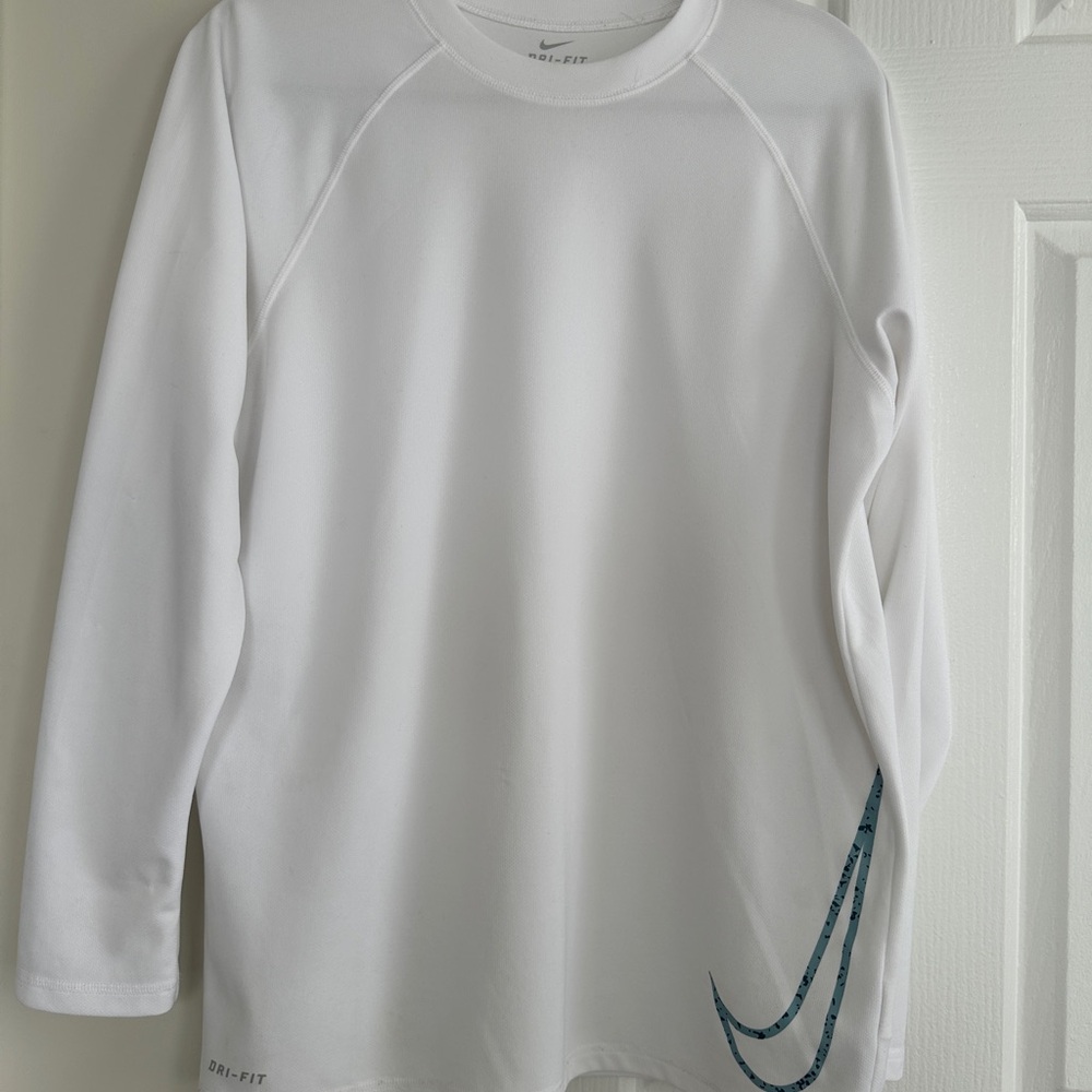Nike White Dri-FIT Tee with Gray Swoosh